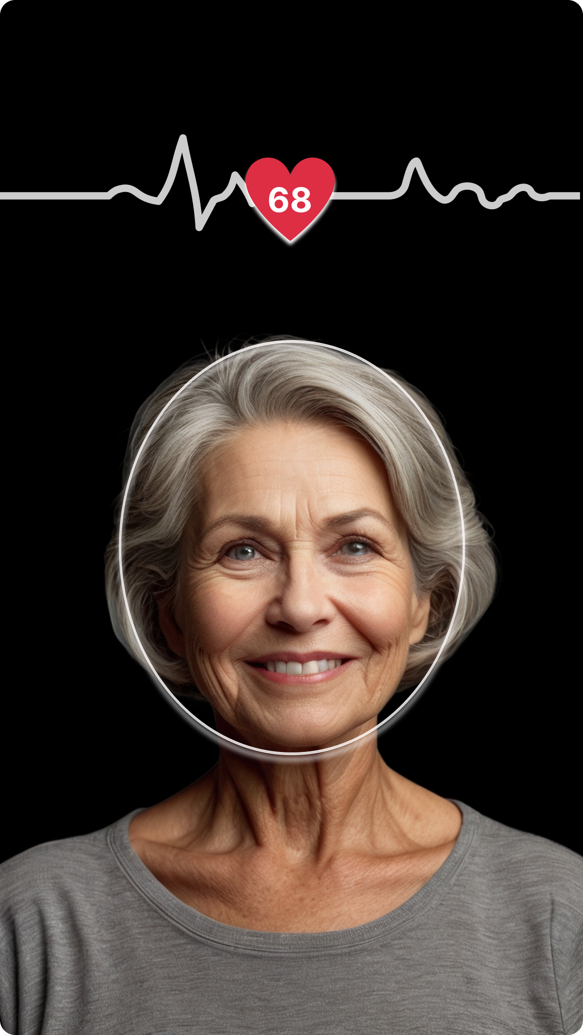 Face scan health assessment showing heart rate of 68